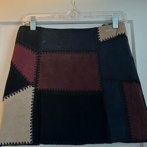 Zara Patchwork Mini Skirt - Black, Red, Tan